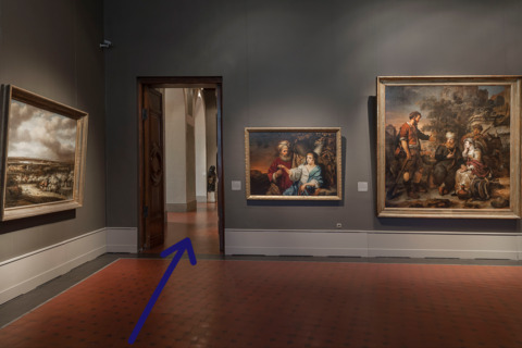 Now return to the Italian Courtyard and take the side stairs up to the second (first) floor. Enter Room No. 16, known as the Olympic Room, turn right, and head to Room No. 17