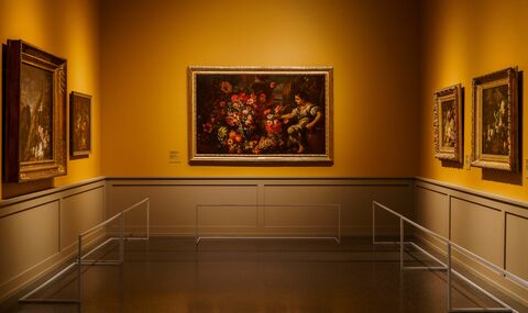 Мастерская Абрахама Брейгеля.  Натюрморт с фруктами, цветами, фигурой мальчика и путто