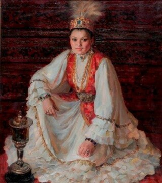Ольга Кужеленко. Портрет Народной артистки Казахской ССР Р. Баглановой.1951. Холст, масло.