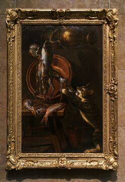 Джузеппе Рекко. Натюрморт с рыбой и кошкой