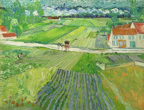 Винсент ван Гог. Пейзаж в Овере после дождя (пейзаж с повозкой и поездом). 1890