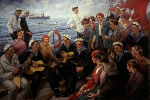 Виталий Тихов. Работницы на подшефном корабле Балтфлота. 1934 год