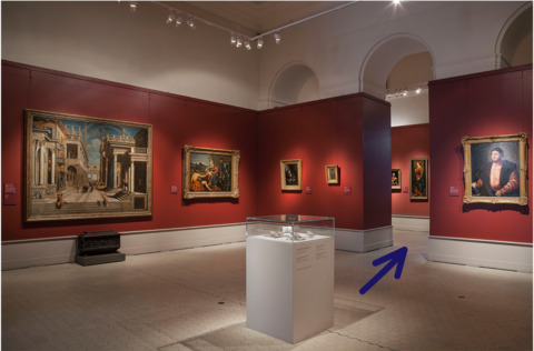 Go to the next part of the exhibition, to the right of the central section of the Room