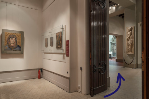 Leave Room No. 7 and head to the Italian courtyard