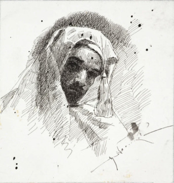 Три рисунка «Левитан в одежде бедуина» 1887 (В.Д. Поленов; С.В. Иванов; М.В. Нестеров)