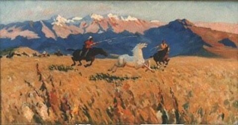 Молдахмет Кенбаев. Ловля лошади. 1961, холст, масло