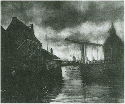 Stadsgezicht met ophaalbrug