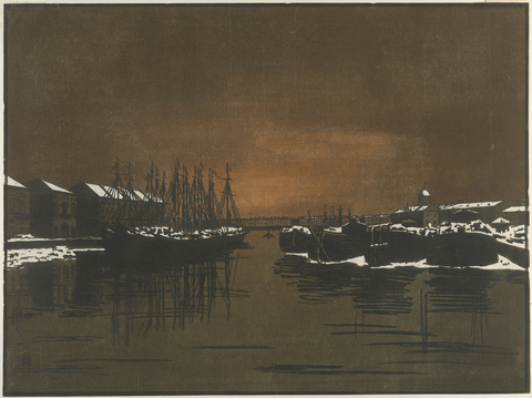 А.П. Остроумова-Лебедева. Дворец Бирона и барки. 1916